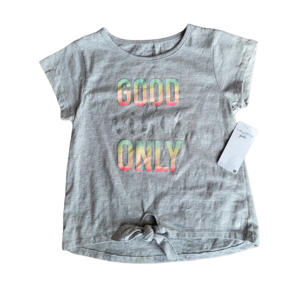 LAYER 8 Good Vibes Only Knot Tie Front Shirt Size M(10/12)